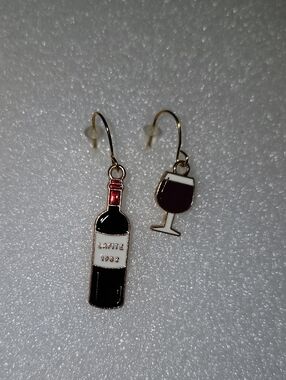 Hand Crafted Wine Bottle and Wine Glass Earrings in Black, Red, White